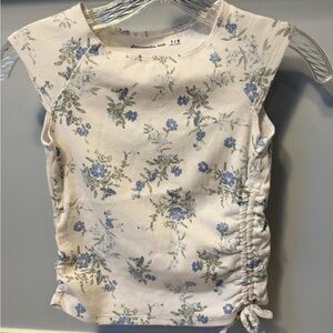 Abercrombie Kids White and Blue Floral Cap Sleeve Top